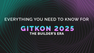 Hero graphic reading "Everything You Need to Know for GitKon 2025: The Builder’s Era" with a wavy teal and purple background.